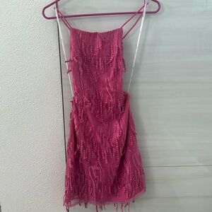 Lulus backless, pink fringe mini dress